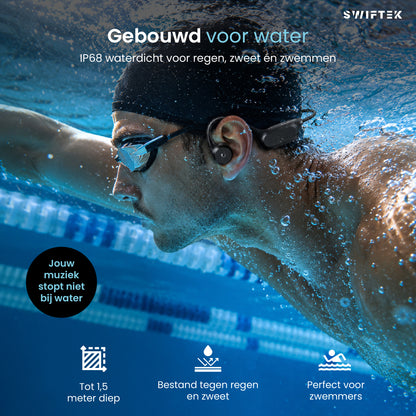 Swiftek Bone Conduction Koptelefoon – IPX8 Waterdicht – Open-oor Sportkoptelefoon – Alle Sporten – Draadloze Oordopjes – Draadloze Headset – 8GB Geheugen – MP3-speler