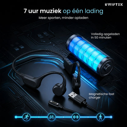Swiftek Bone Conduction Koptelefoon – IPX8 Waterdicht – Open-oor Sportkoptelefoon – Alle Sporten – Draadloze Oordopjes – Draadloze Headset – 8GB Geheugen – MP3-speler